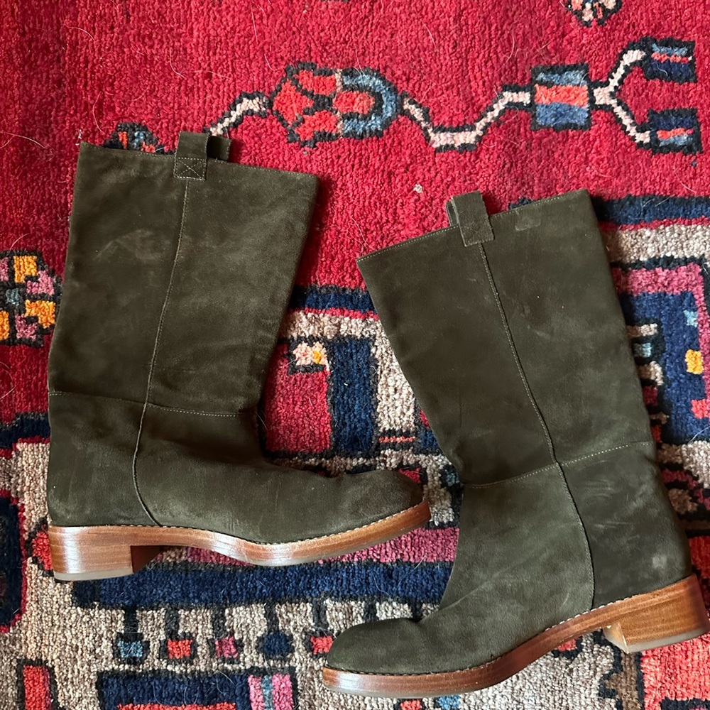 Via Spiga Green Mid Calf Leather Suede boots